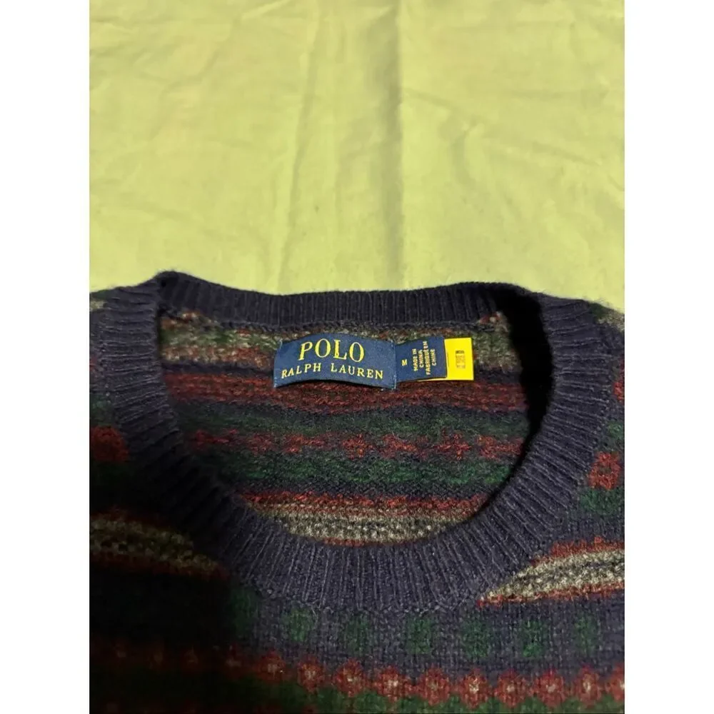 Polo Ralph Lauren Size Medium Men Wool Alpaca Fair Isle Nordic Pullover Sweater